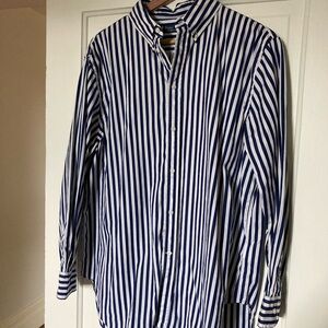 Polo by Ralph Lauren navy and white striped cotton button-down in large